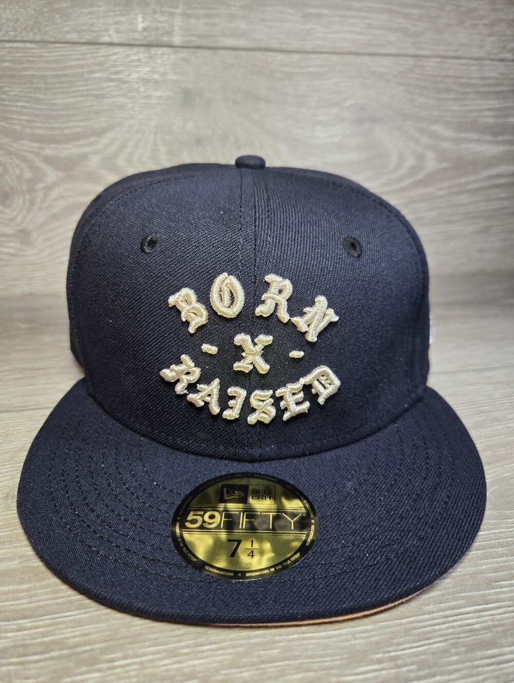 Born x Raised New Era 59Fifty Size 7 1/4 Fitted Rocker Hat Navy Blue / Peach NEW
